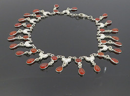 925 Sterling Silver - Tear Drop Carnelian Shiny Dangling Chain Bracelet - BT3825 - $76.35