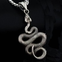 Gothic Retro Silver Snake Pendant Necklace Punk Jewelry For Men Stainless Steel - £8.53 GBP