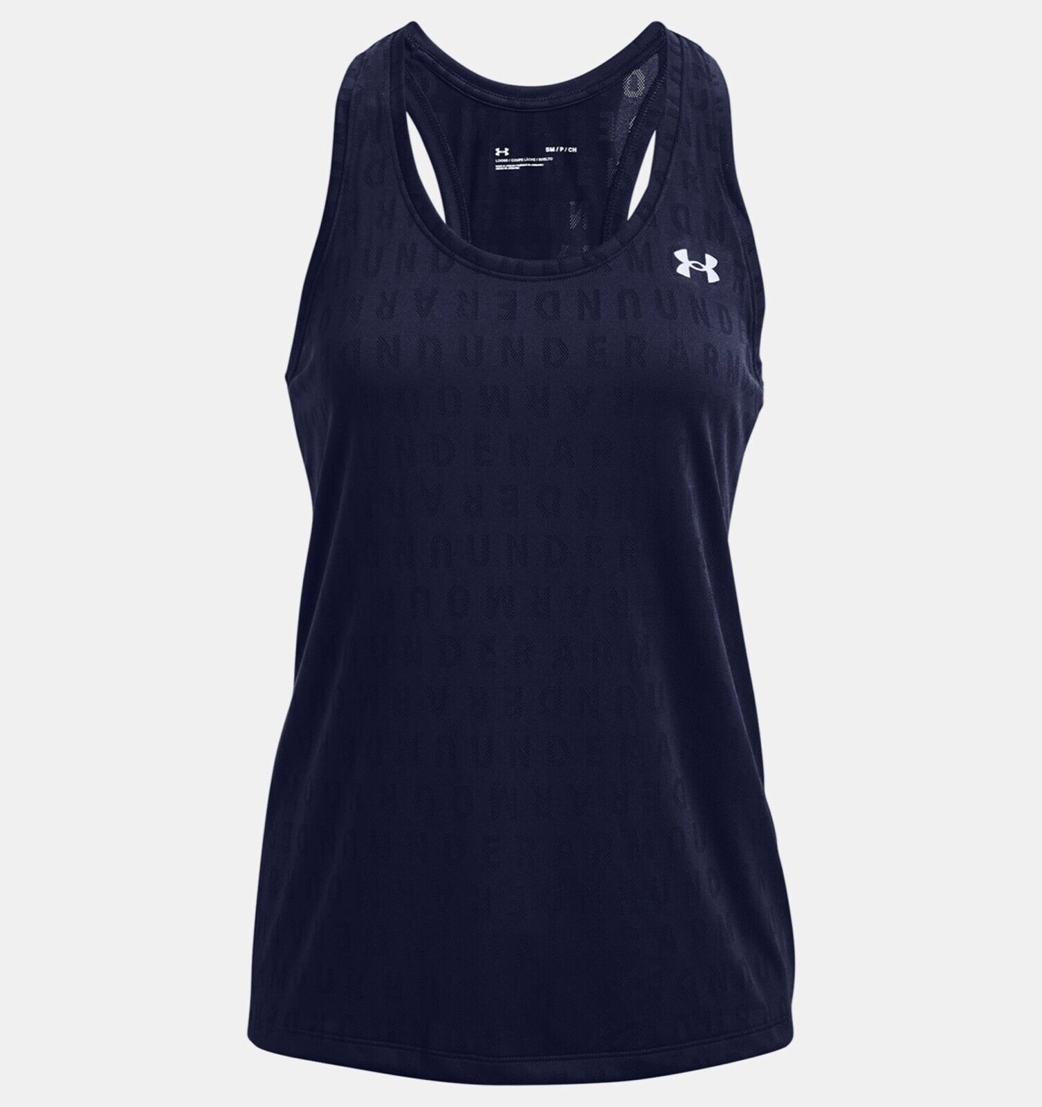 Primary image for Under Armour Womens Velocity Wordmark Jacquard Racerback Tank-NAVY BLUE XL LARGE