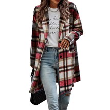 Women&#39;S 2023 Plaid Jacket Mid Length Trench Coat Winter Oversized Pea Co... - £63.02 GBP