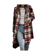 Women&#39;S 2023 Plaid Jacket Mid Length Trench Coat Winter Oversized Pea Co... - £65.26 GBP