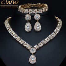 Exclusive Dubai Gold Plate Jewellery Luxury Cubic Zirconia Necklace Earring Brac - £73.21 GBP