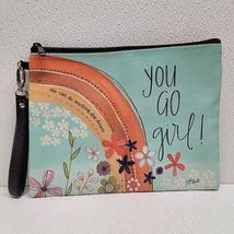 Katie Doucette You Go Girl! Rainbow Flower Cosmetic Bag / Wristlet / Pou... - $14.75