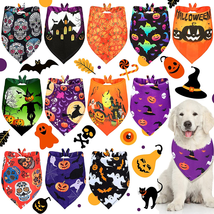 12 Pieces Halloween Dogs Bandanas Adjustable Triangle Bandana with Bat Ghost Pum - £16.73 GBP