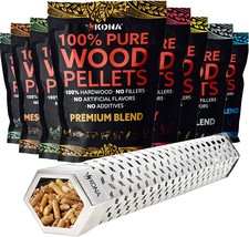 Kona Smoker Tube &amp; Wood Pellets [Set Of 8] Bold Smoke Flavor, 8 Lbs Total - £45.95 GBP