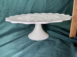 Antique Fenton Milk Glass Spanish Lace Pedestal Cake Stand ~ 13” Wide X 5&quot; Tall - £63.70 GBP