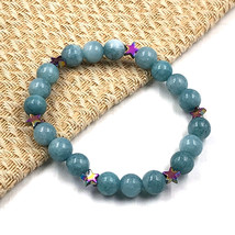 Aquamarine Dyed &amp; Hematite 8 mm Bead 7.5&quot; Stretch Bracelet SSB-99 - £13.94 GBP