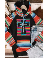 Multicolor Faith Western Serape Striped Patchwork Loose Hoodie - $34.53 CAD