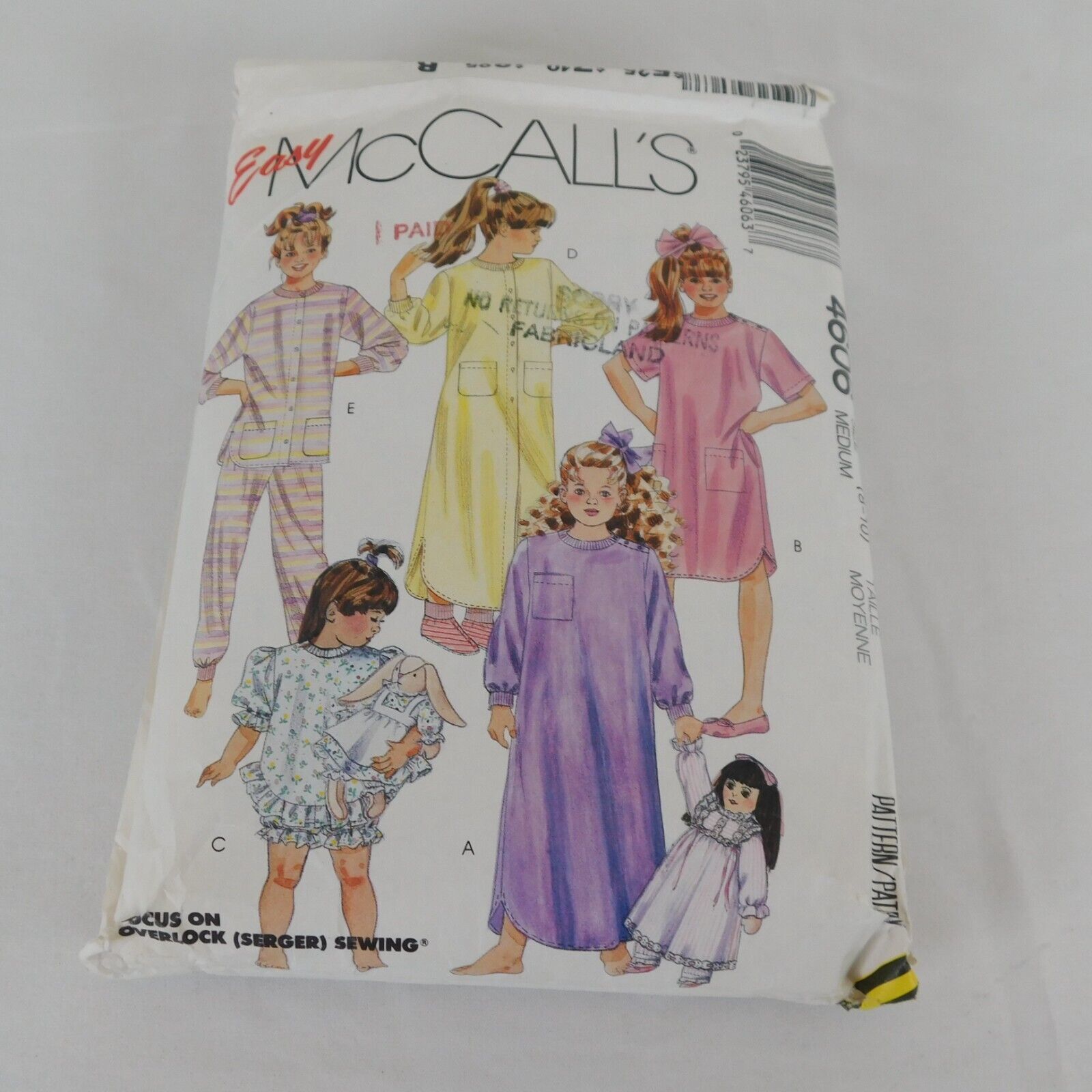 McCalls 4606 Sewing Pattern Girls Sleepwear Size M 8-10 Pajamas Nightgown CUT - $5.95