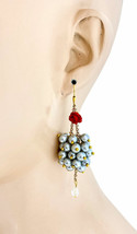 2.5&quot; Long, Light Gray Faux Pearls Vine Earrings, Red Rose Detail Costume Jewelry - £10.63 GBP