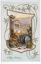Greetings Postcard Embossed Birthday Building Staircase Underground Entr... - $2.96