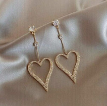 1.50Ct Round Cubic Zirconia Drop/Dangle Heart Earrings 14K Yellow Gold Plated - £108.49 GBP