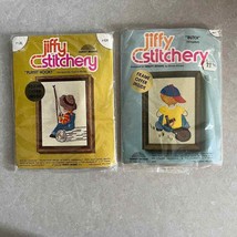 VTG Jiffy Stitchery 2 Kits Boy Playin Hooky Butch #624 #611 5&quot;x7&quot; NIP - £18.97 GBP