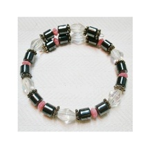 Colorful Handmade Memory Wire Wrap Beaded Bracelet Pink Black Clear - £15.00 GBP
