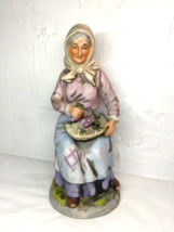 Homco Figurines #1433 Seated Old Woman Holding Grapes with Basket  Ceramic/Porce - £14.44 GBP