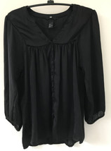 H&amp;M Black Sheer Button Up 3/4 Sleeve Blouse Shirt 4 - £799.35 GBP