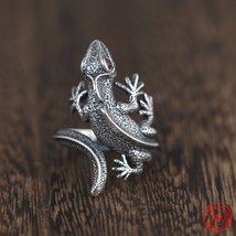 Vintage Unique 925 Sterling Silver Chameleon Lizard Ring With Red Eyes For Men a - £25.73 GBP