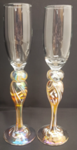 Rosetree Glass Studio Champagne Flutes Set of 2 New Orleans Gold White Clear - £89.67 GBP
