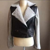 BDG Urban Outfitters Womens Faux Leather Brown Moto Jacket Fleece Sleeves Sz S - £19.54 GBP