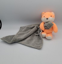 Carter's Orange Fox Plush Gray Lovey Security Blanket Rattle 10"x10" No Tag - $9.49