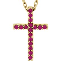 Authenticity Guarantee 
14k Yellow Gold Petite Ruby Cross Necklace - £494.80 GBP+