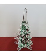 Glass Paperweight Christmas Tree Green Stripped 5 1/2&quot; - £25.58 GBP