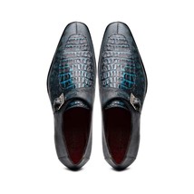 Toluca genuine crocodile and lizard dress monk strap Rustic Blue image 4
