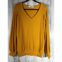 JustFab Womens Sweater Mustard Yellow Balloon Sleeve Vneck Large Lightwe... - $20.77