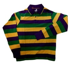 Adult XLarge XL Mardi Gras Rugby Stripe Purple Green Yellow Long Slv Shirt - £37.97 GBP