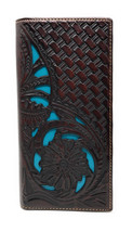 Western Genuine Leather Tooled Laser Cut Men&#39;s Long Bifold Wallet in 3 colors - £26.31 GBP