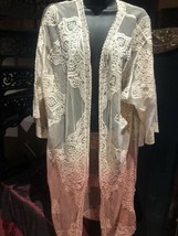 Pink Tie Dye Lace Kimono Vintage Look Embroidered Cloak Beach cover up - £67.26 GBP