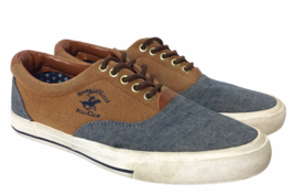 Mens Size 8.5 Denim Blue and Tan Boat Shoes Sneakers Beverly Hills Polo club - $36.00