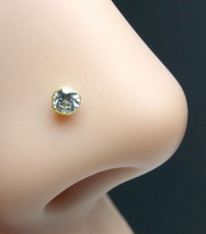 Small Single stone CZ Piercing Indian Nose Stud Nose Pin Solid 14k Yellow Gold  - £14.94 GBP
