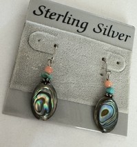 925 Sterling Silver Dangle Earrings Bead and Genuine Abalone Drops - £8.96 GBP