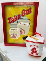 Chinese Food Take Out Painted Wood 3D Wall Art Sign w Glass Carton Ornament - £34.52 GBP
