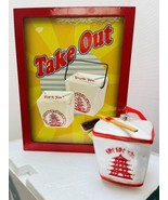 Chinese Food Take Out Painted Wood 3D Wall Art Sign w Glass Carton Ornament - £33.43 GBP