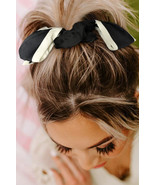 Color black Contrast Trim Satin Bow Knot Hair Scrunchie - $5.68 CAD