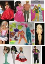 Vintage 70s 80s Barbie &amp; Ken Dolls Lot Of 10 Mattel W/Clothes &amp; Accessories Box - £86.55 GBP