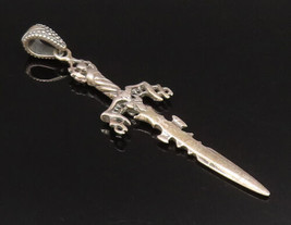 925 Sterling Silver - Vintage Sculpted Viking Sword Drop Pendant - PT21551 - $40.94