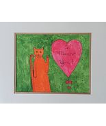 Original Watercolor Painting 8 x 10 I Love You Gift Orange Tabby Cat  Si... - $18.10
