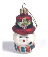 Vtg Small Christmas Ornament Snowman Head Blown Glass Glitter Accents 3&quot;  - £7.73 GBP