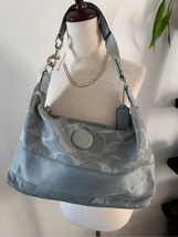 COACH Gray Purse Cloth and Leather with Silver  authentic older style - $64.35