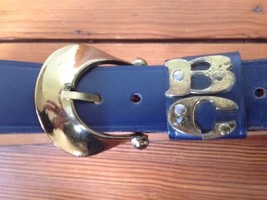 Vintage 70s Western Cowgirl BC Top Grain Cowhide Leather Navy Blue Belt 28 30&quot; - $24.99