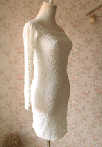 White Lace Midi Party Dress Women Custom Plus Size Long Sleeve Slim Fitting Dres image 6