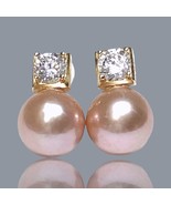 Refined 10 - 10.5mm Natural Peach Pink Round Edison Excellent Pearl Earr... - $123.75