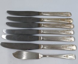 Meriden Camelia Silver Plate 6 Knives and 1 Master Butter Spreader - £17.61 GBP