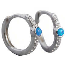 Anyco Earrings Fashion Blue Opal Zircon Ear Buckle Sterling Silver Simple  - £20.34 GBP