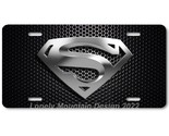 Superman Inspired Art Gray on Black Mesh FLAT Aluminum Novelty License T... - £14.11 GBP