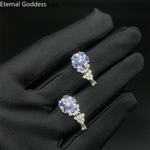 New pure natural tanzanite 925 silver earrings classic simple design style 925 s - £60.23 GBP