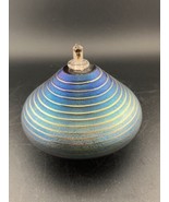 Stuart Abelman 1999 Threaded Iridescent Art Glass Oil Lamp Miniature Signed - $46.75